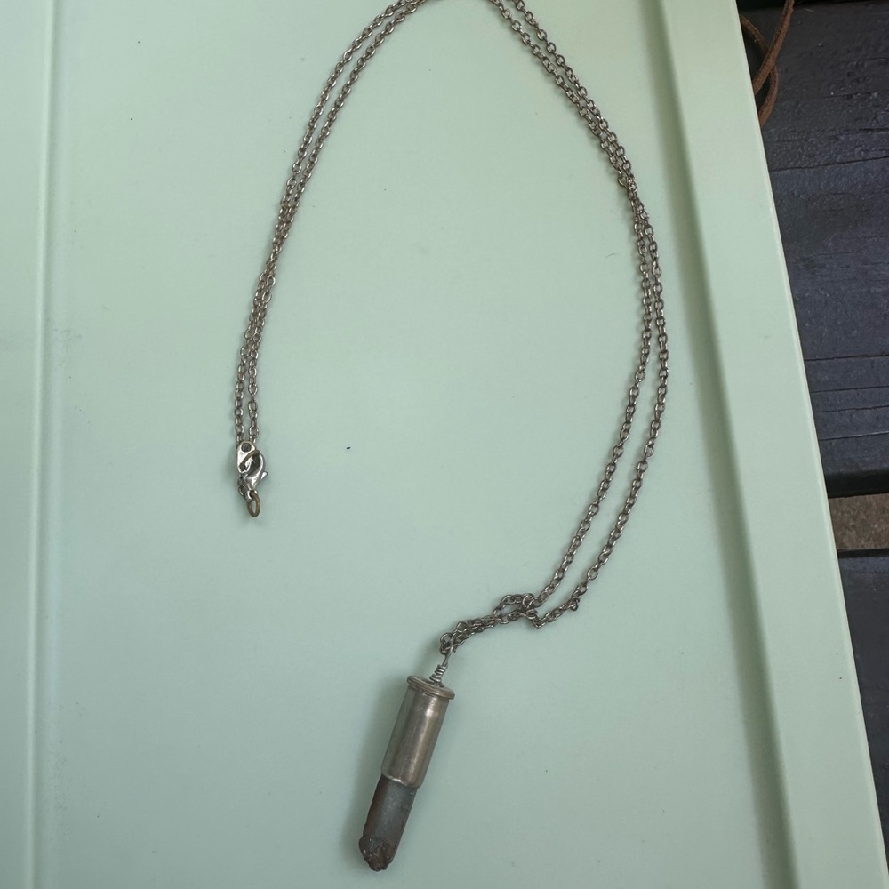 Silver Bullet and Amethyst Pendant Necklace